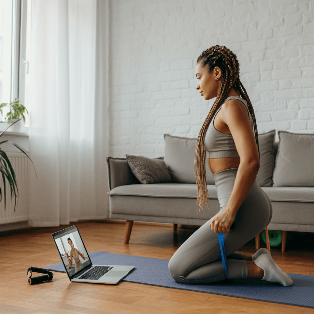 The Rise of At-Home Workouts: How to Stay Fit Without the Gym 2 A person following a free online workout video