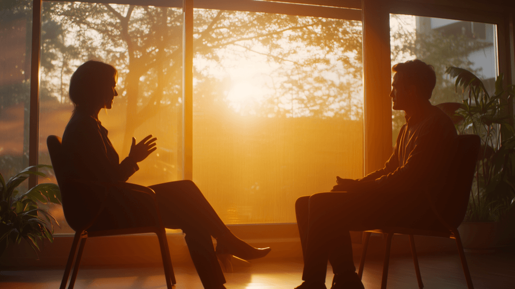 How to Create a Balanced Lifestyle That Promotes Personal Growth 6 dsptl Cinematic Hyper realistic A person talking to a therapist 041220ae 790a 46fe a36e 18c645545e34