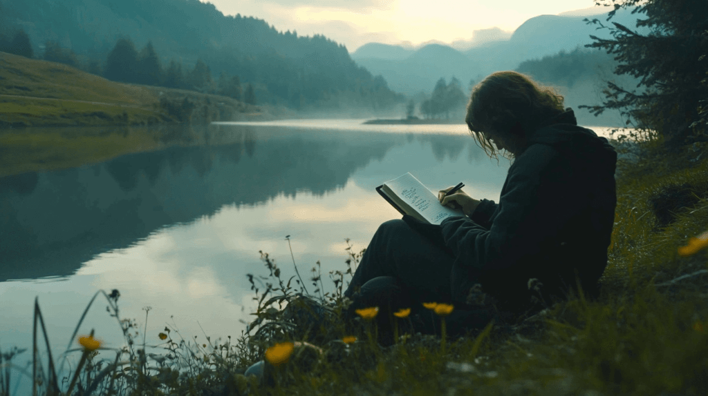 Solo Travel: Embracing Adventure and Self-Discovery 2 dsptl Cinematic Ultra Realistic A person sitting by a lakeside 34875f07 9f05 46bd a00d 968dddfdebfe