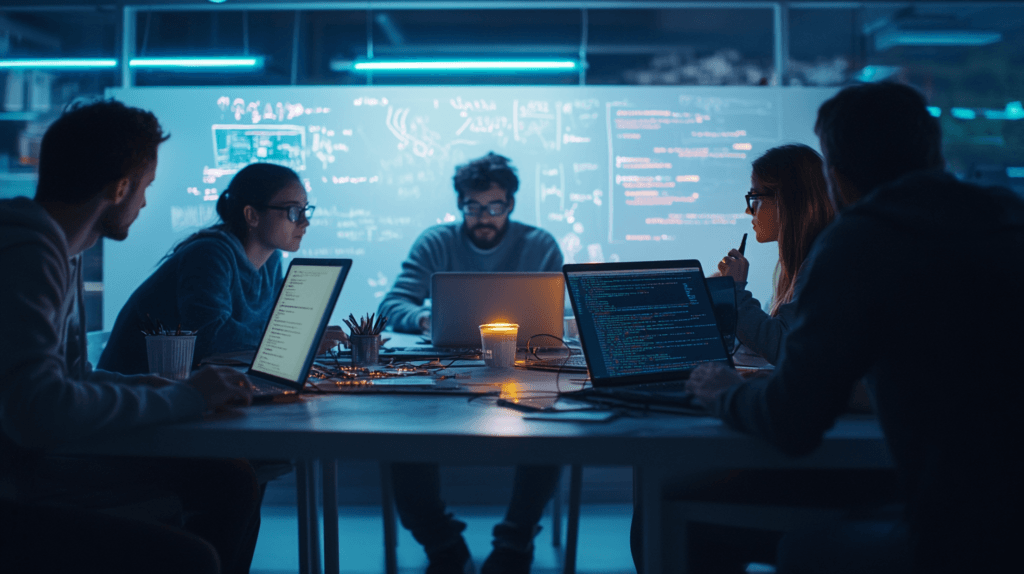 Mastering the Art of Learning New Tech Skills Quickly 4 dsptl Cinematic hyper realistic A group of people sitting aroun 9f38864a 4c4f 4d16 8d94 e4d64a29164b