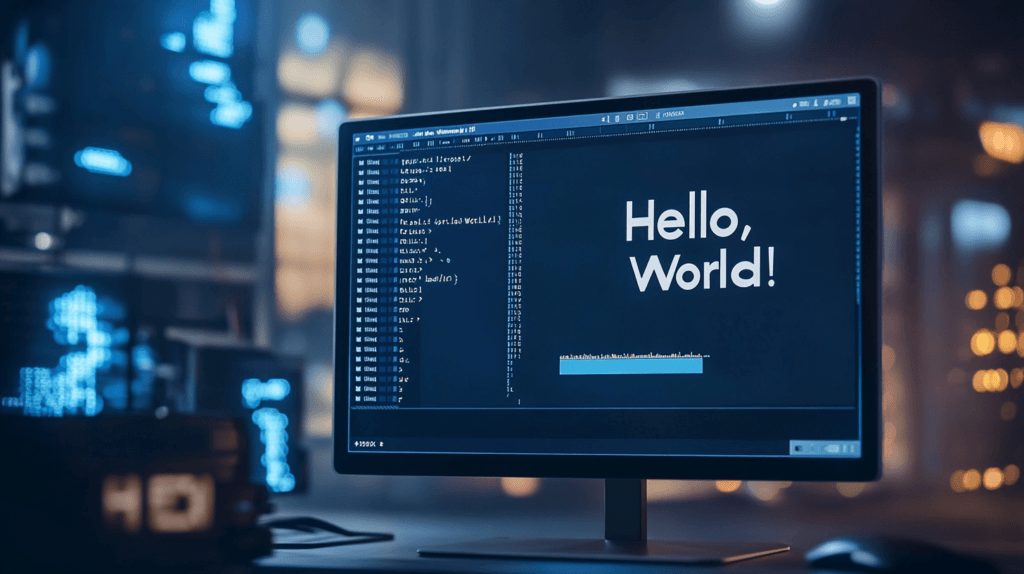 Coding for Beginners: Where to Start and How to Stay Motivated 1 dsptl Cinematic hyper realistic A screen displaying a simple Py 3918643b 3598 44f8 9b54 f5875840d8e4