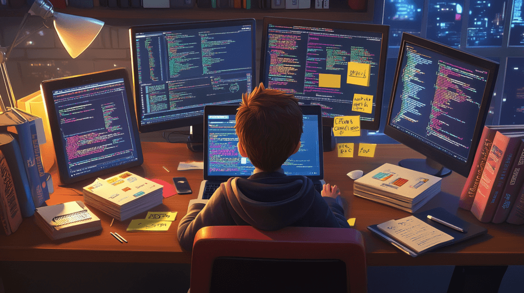 Mastering the Art of Learning New Tech Skills Quickly 1 dsptl Cinematic hyper realistic An individual sitting at a desk 60cf385a 2a90 4e42 aed6 127983f3903d