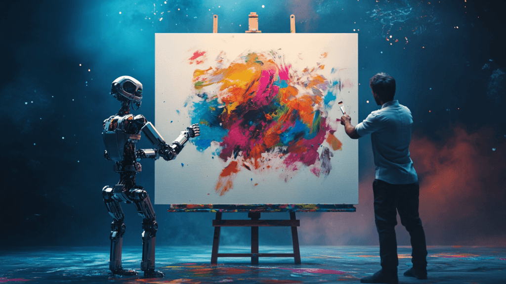 How Generative AI Tools Are Disrupting Creativity and Software Development 1 dsptl Cinematic photo realistic A human and a robotic collabora d500f518 9549 4e76 bef7 10c0249147a0