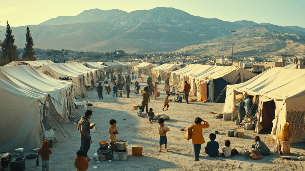The Human Toll of the Israel-Lebanon Conflict: Analyzing the Ongoing Crisis 2 dsptl Cinematic photo realistic A refugee camp on the outskirts c8a7993e 73c3 4d50 87df b63d10e06eb7