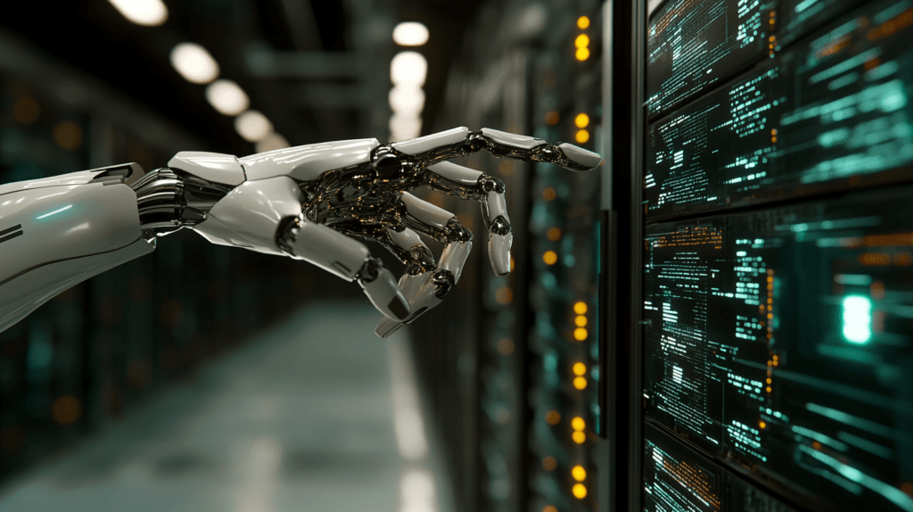 AI-Powered Cybersecurity Threats: Protecting Yourself from the Latest Risks 1 dsptl Cinematic photo realistic A robotic arm reaching towards 450ac0c1 ce82 4e05 b801 2a55ad37d66d