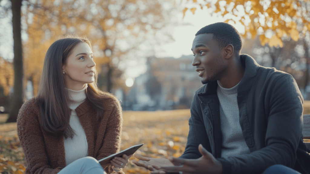 Building Trust in Romantic Relationships 2 dsptl Hyper realistic A couple sitting at a park having an open 4df472f3 d708 4ced 8620 0caeab6aa62b