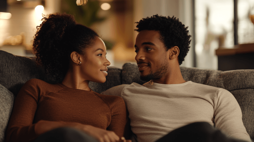 Building Trust in Romantic Relationships 1 dsptl Hyper realistic A couple sitting together on a cozy couch 39b46605 df0f 442a a18a cca5ab256926