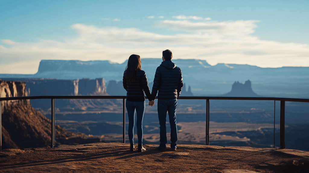 Building Trust in Romantic Relationships 6 dsptl Hyper realistic A couple standing together at a scenic vi 3000d2f3 5ec6 4c48 993b dbcdb6dd451c