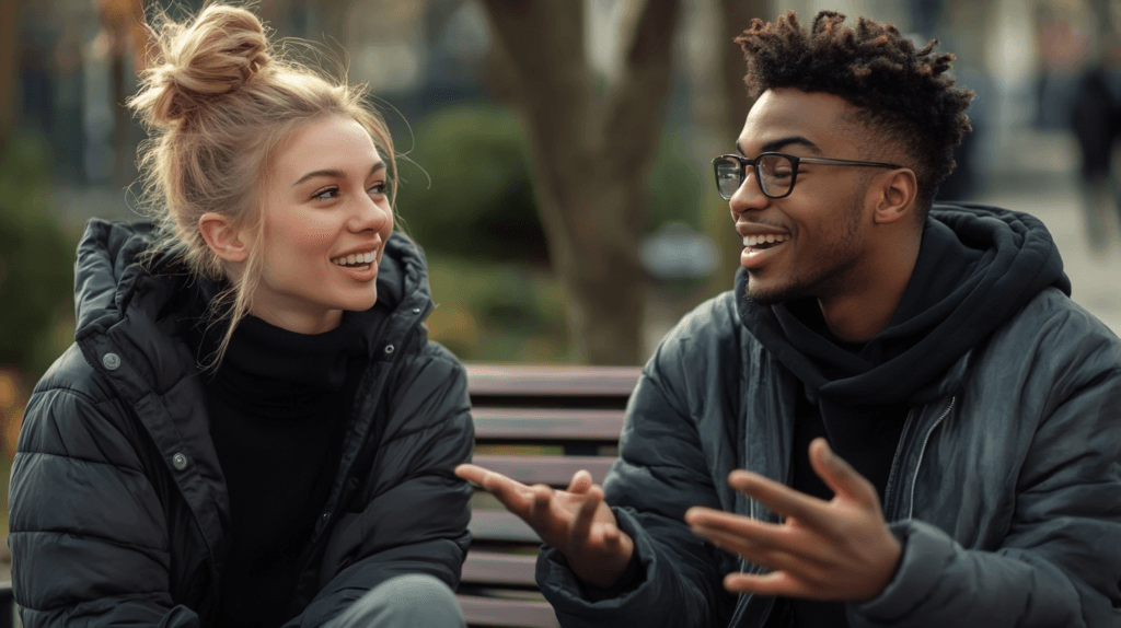 Setting Healthy Boundaries in Friendships 1 dsptl Hyper realistic Two friends sitting together on a park be 40ed2c9e 9162 49cd baeb f03371086856