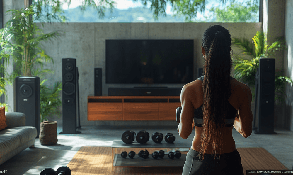 dsptl Ultra Realistic A person lifting weights in their living 318fef35 66ce 439a 87c5 386e46213c48